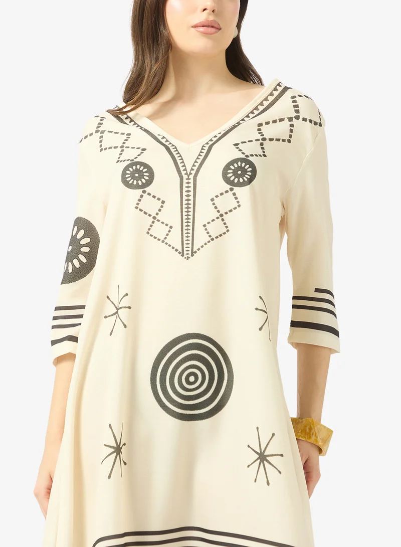Ginger V Neck Monochrome Kaftan Beach Dress